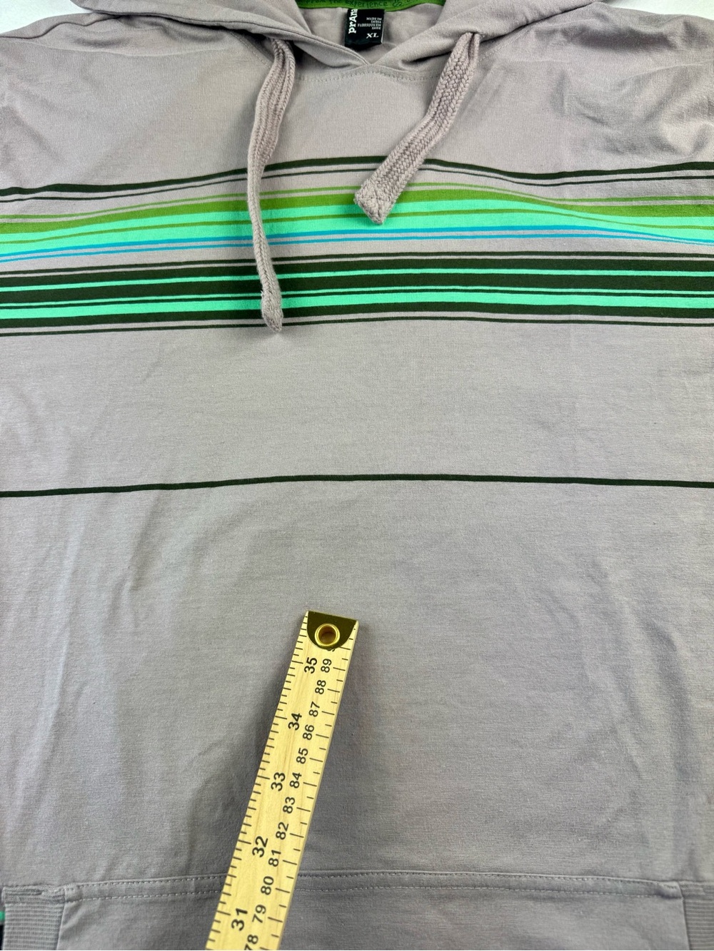 Prana Men's XL Lightweight Hoodie Pullover Striped Cotton Gray Green Stretch - Picture 7 of 8